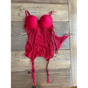 Red Leopard Print Corset Bra Top with G-String